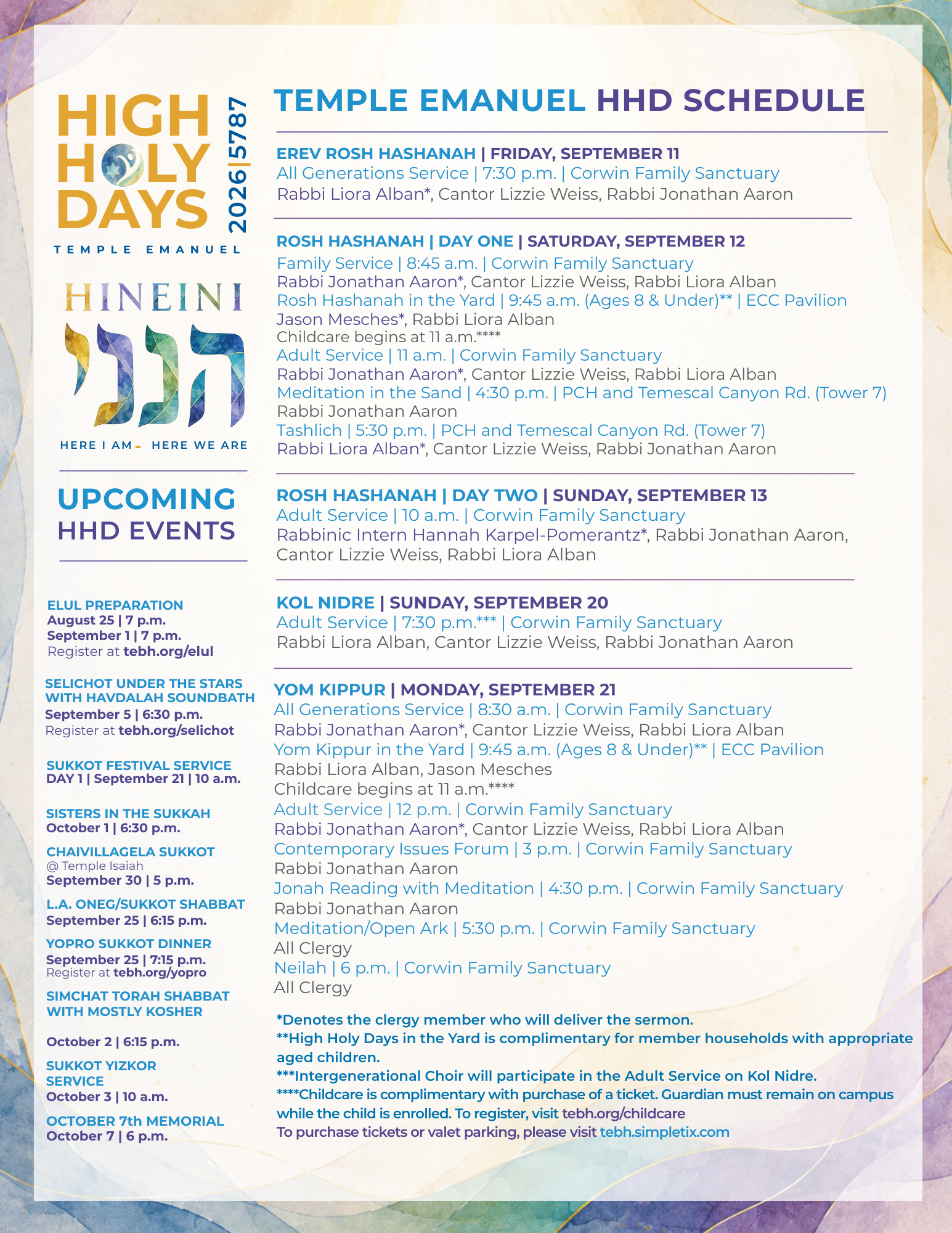 TEMPLE EMANUEL HHD SCHEDULE